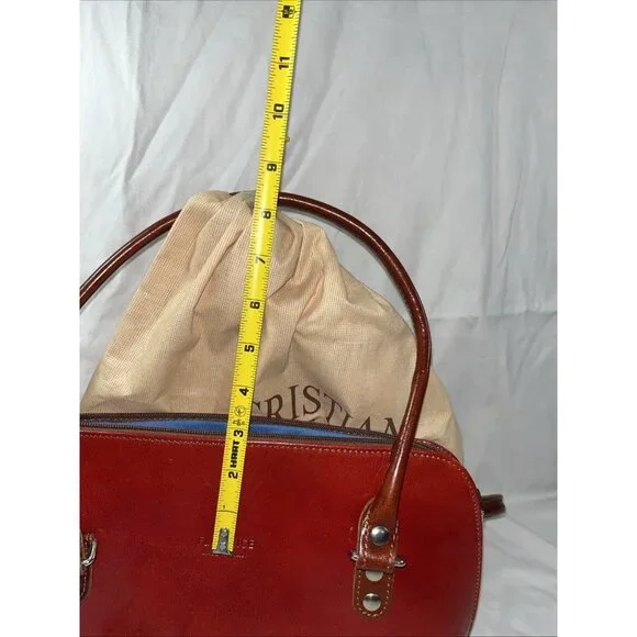 Christian Florence Made In Italy Leather HandBag Red With Brown Handle Dust Bag - Picture 14 of 15